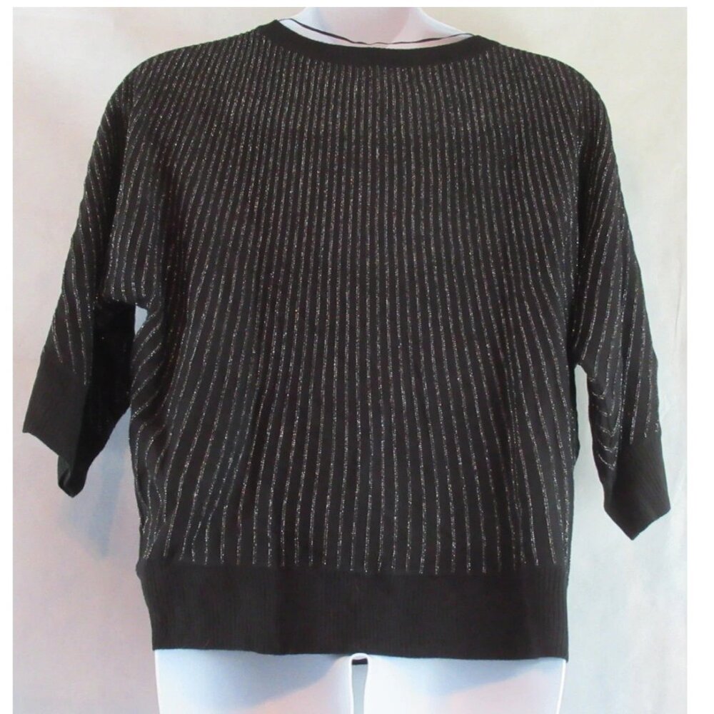Charter Club Plus Size Metallic 3/4 Sleeve Pullover Sweater, Black Metallic, 1X - Picture 2 of 2
